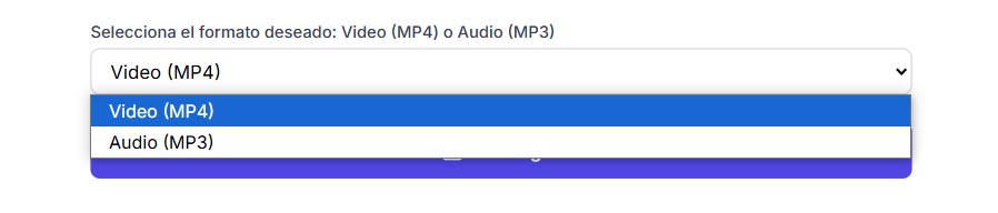 Selecciona el formato Mp3 o MP4
